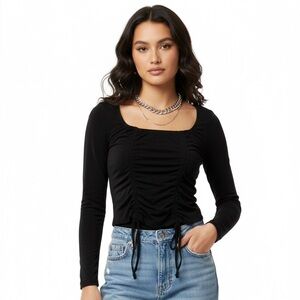 Almost Famous Black Ruched Long Sleeve Top